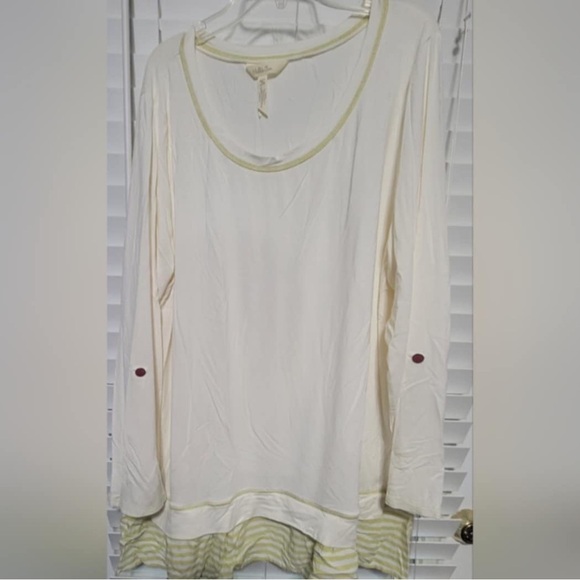 Matilda Jane Off White / Cream & Citron Yellow Top Stripes Tunic Top Size XL - Picture 2 of 5